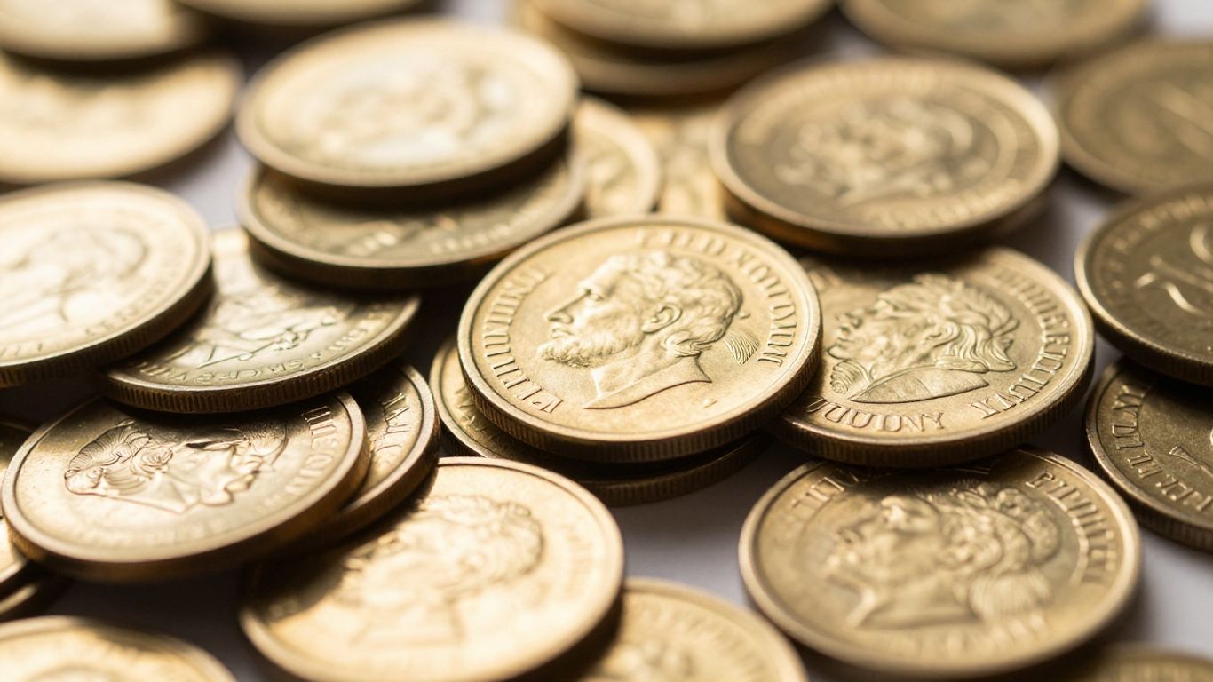 Gold coins stacked, indicating premium value.