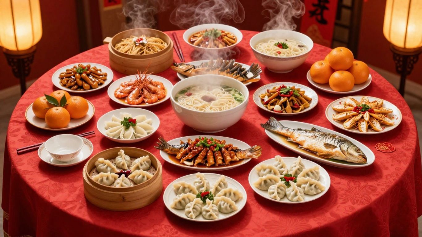 A colorful Chinese New Year reunion table