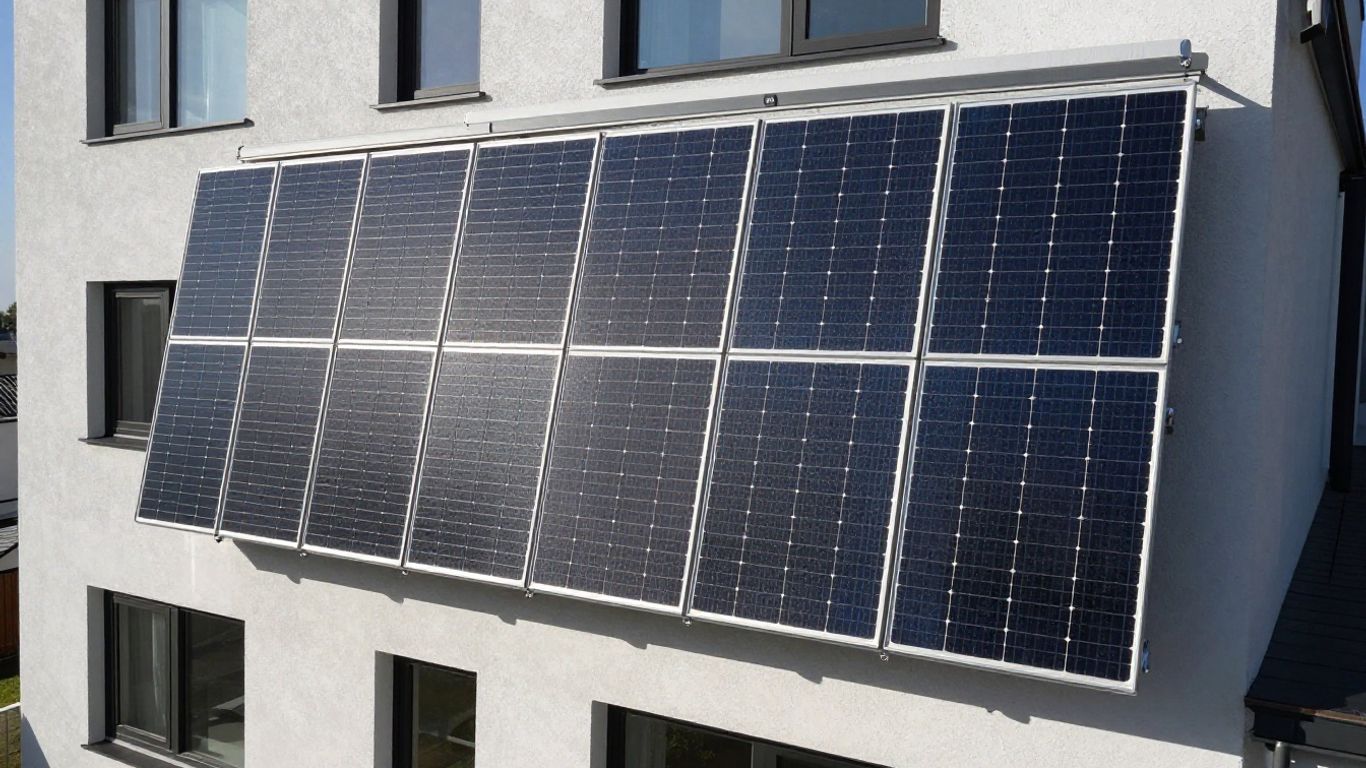Panneaux solaires installés sur un mur extérieur d'une maison.