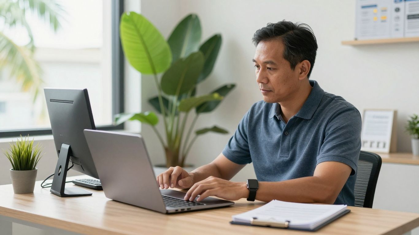 Practice owner reviewing billing workflow at desk