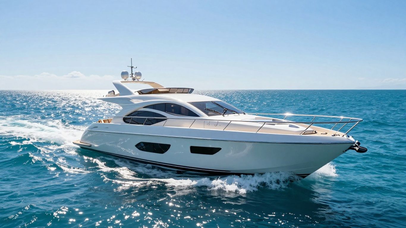 Luxury yacht sailing on a clear blue ocean.