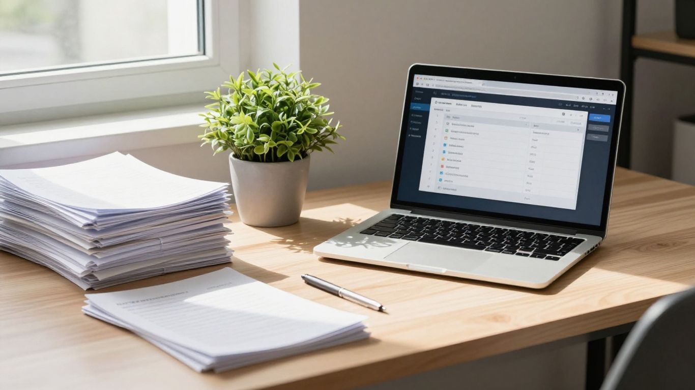 Service business scheduling software on a laptop.