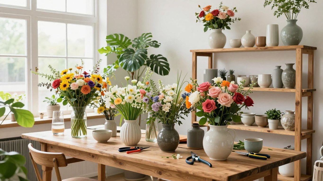 Fresh flowers in a rustic studio
