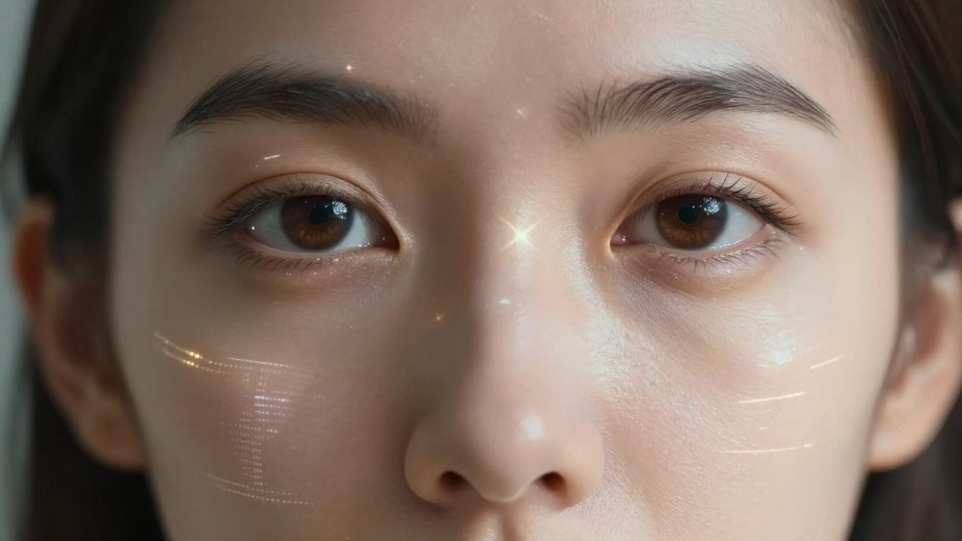 Human face with digital patterns, authentic communication AI