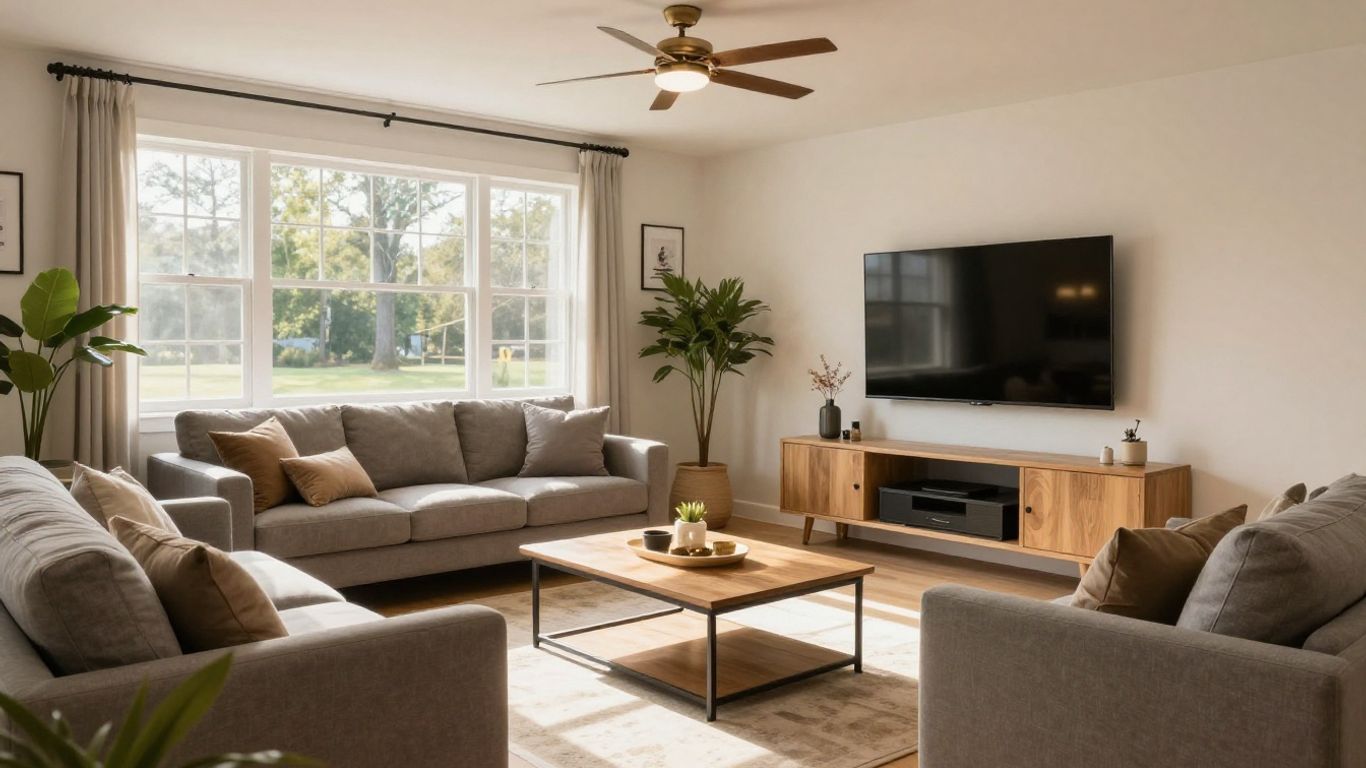 Modern finished basement renovation in Berkeley Lake, Georgia.