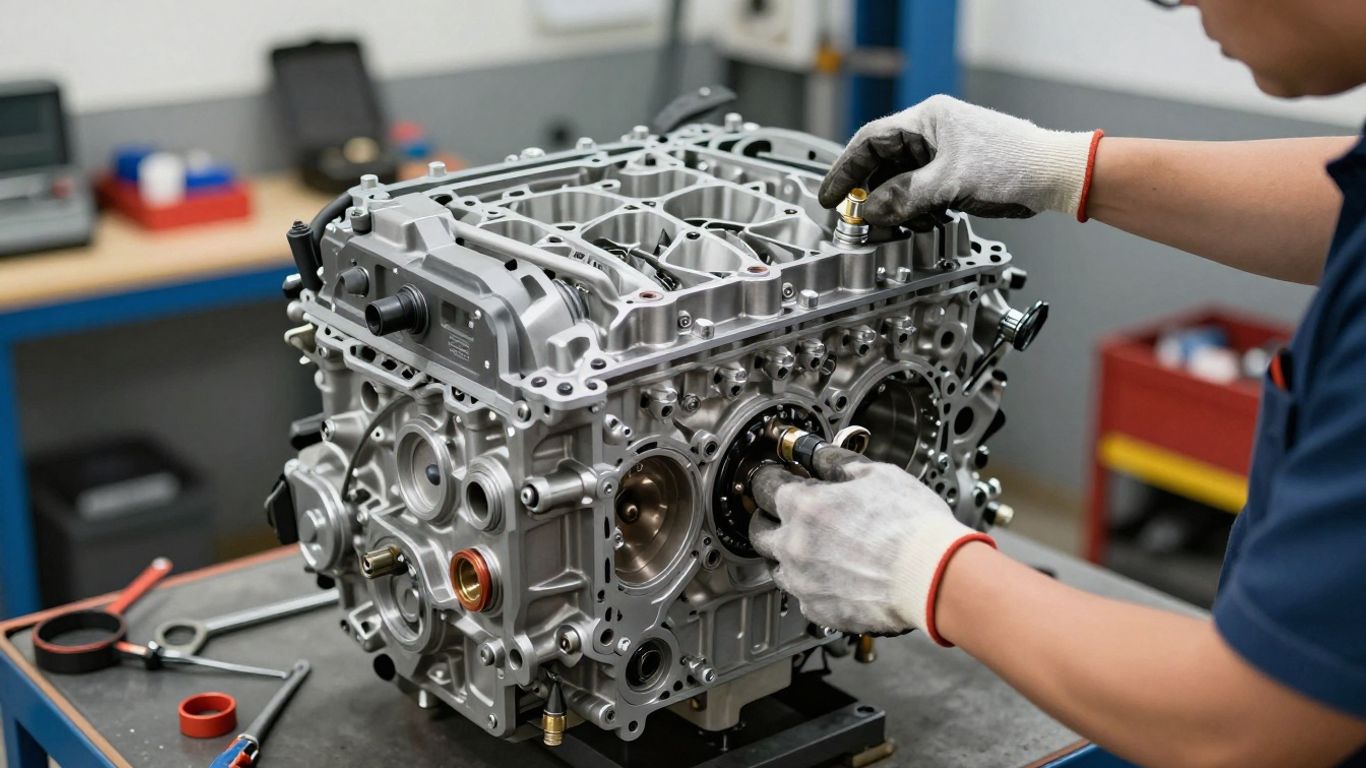 Mechanic inspecting Nissan X-Trail replacement engine