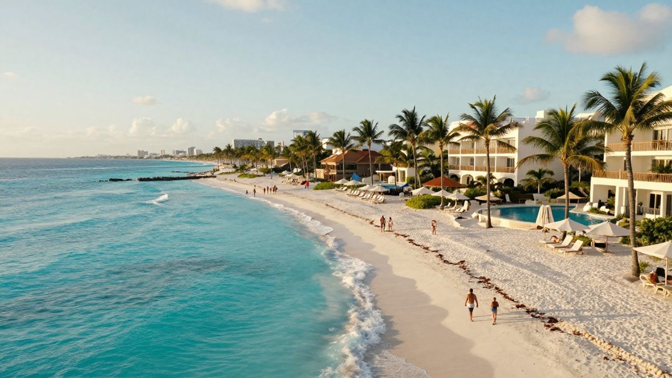 Cancun beach resort with turquoise water