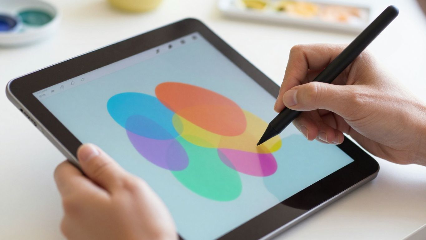 Hands using a tablet and stylus for digital art.