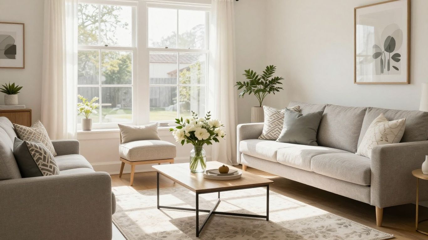 Modern living room with stylish furniture and natural light.