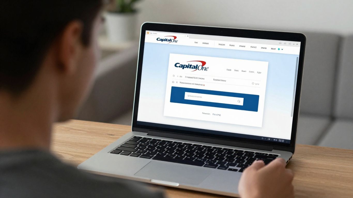 Capital One login page on a laptop with a frustrated user.