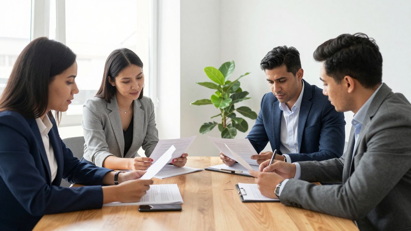 Group of entrepreneurs working on financial projects