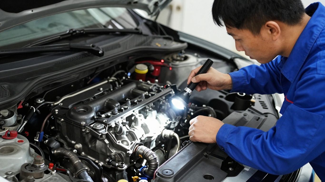 A technician checking fluid components