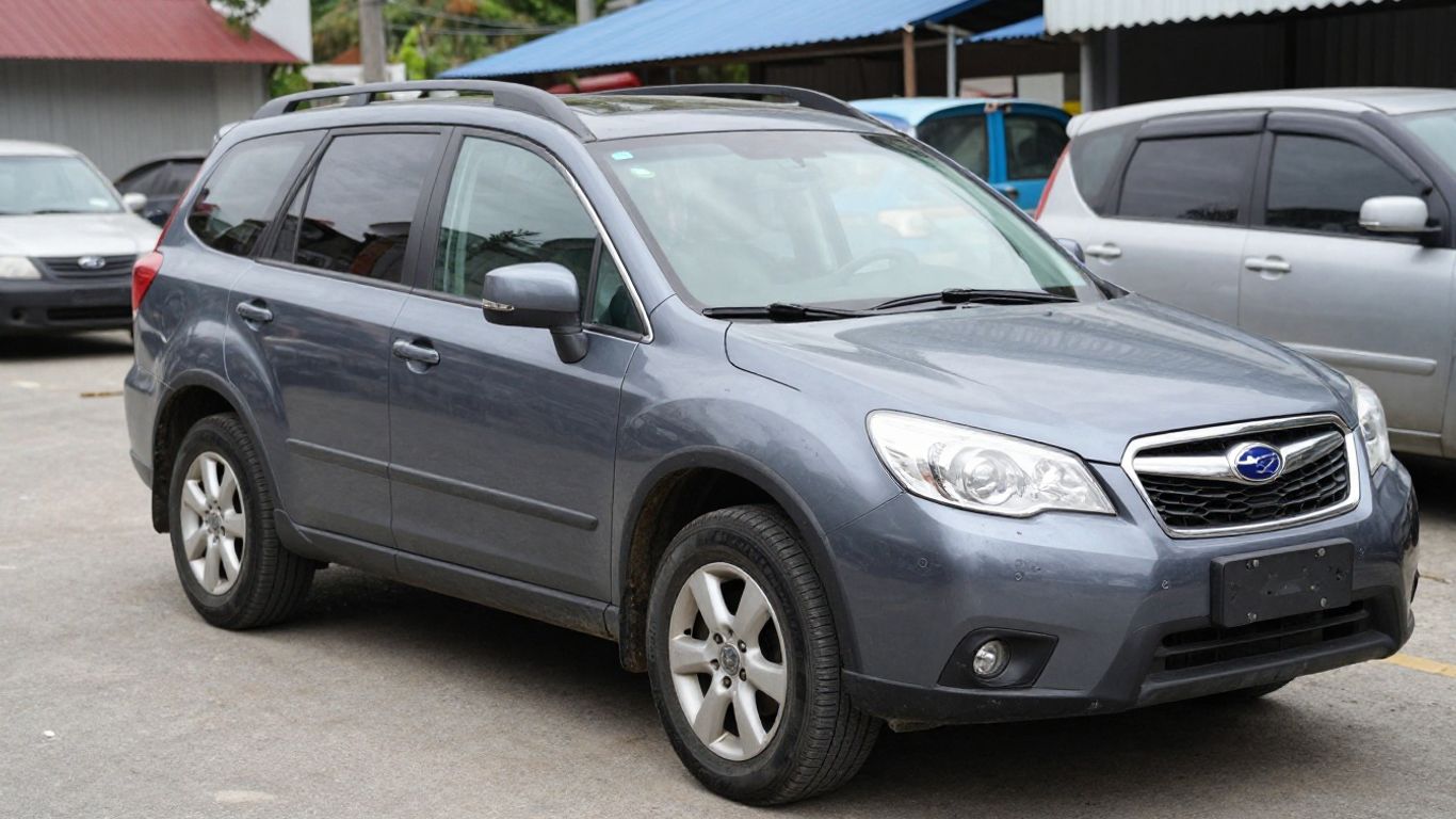 Subaru Tribeca SUV at a wrecking yard