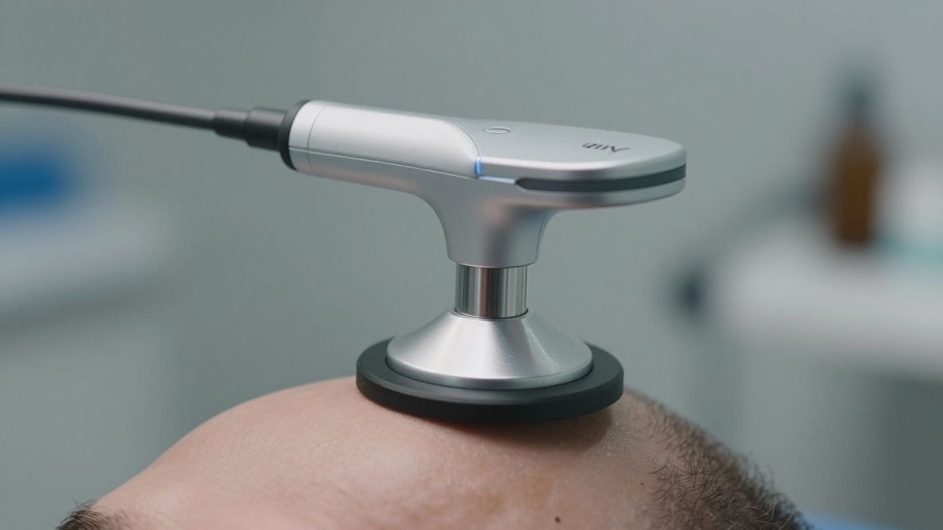 Magstim TMS coil near a human head.