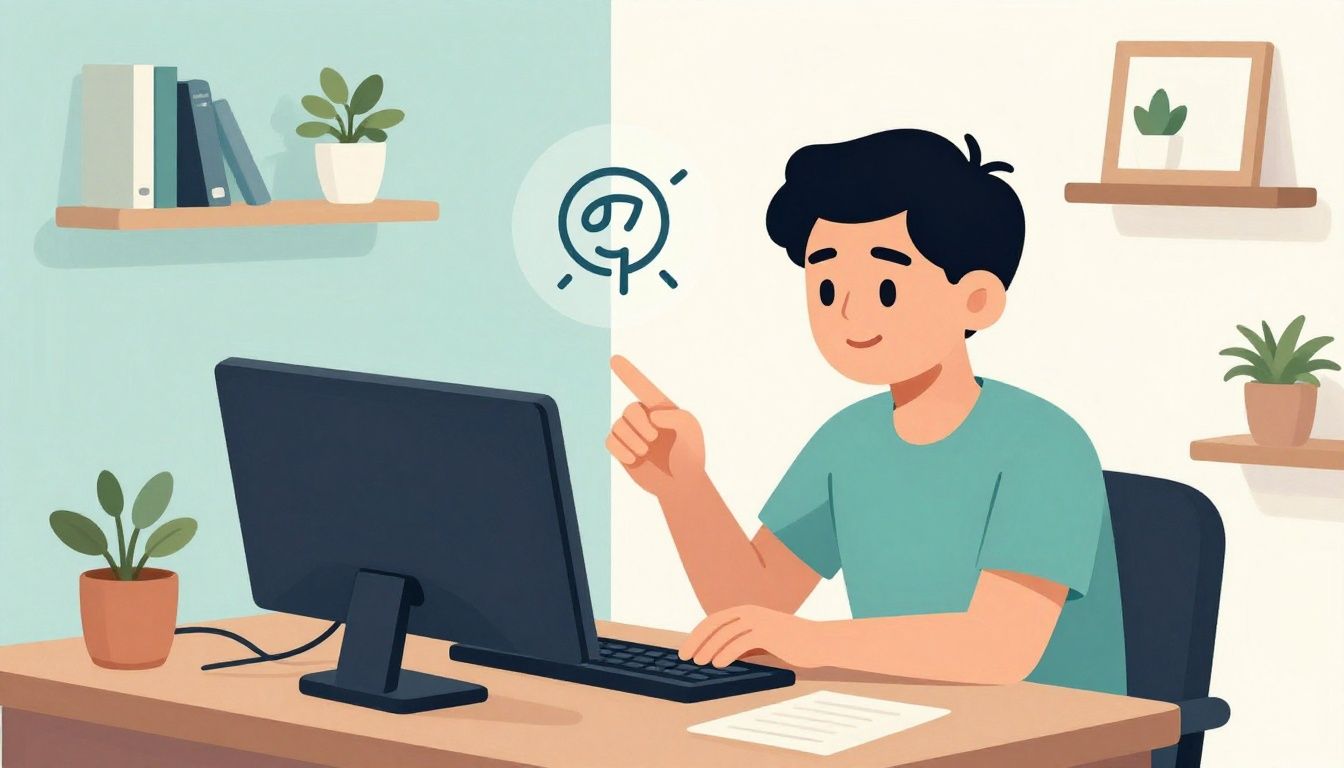 Ilustração de uma pessoa trabalhando em casa, mostrando a evolução do home office desde os primeiros computadores até a era digital