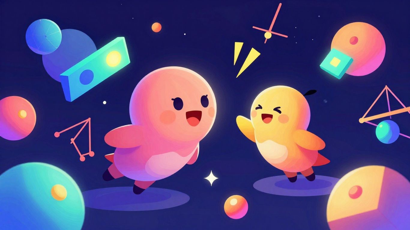 AI avatar interacting with glowing geometric math shapes.