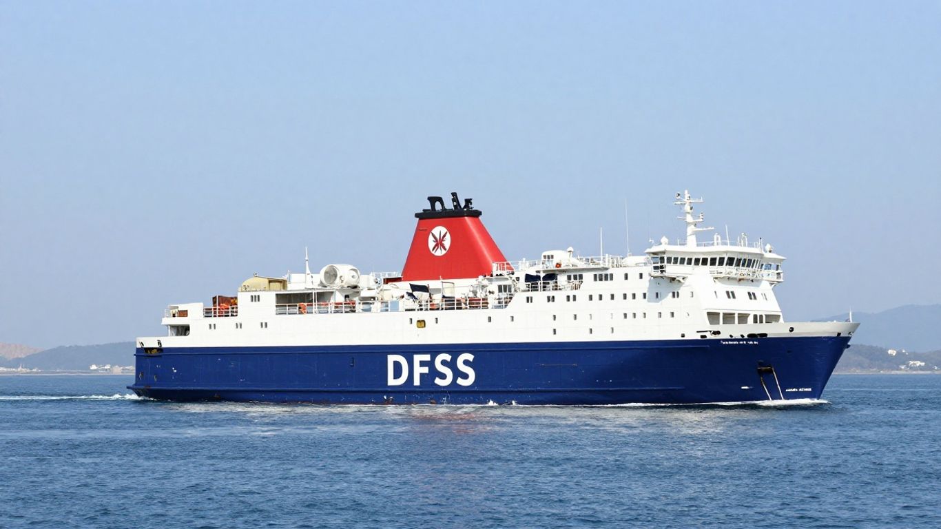 DFDS ferry sailing on blue sea