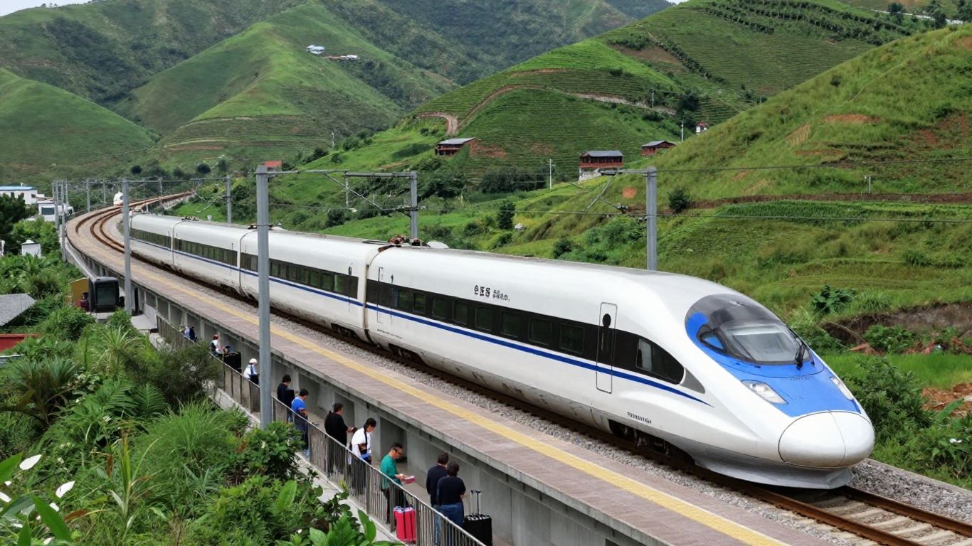 High-speed train crossing Chinese countryside