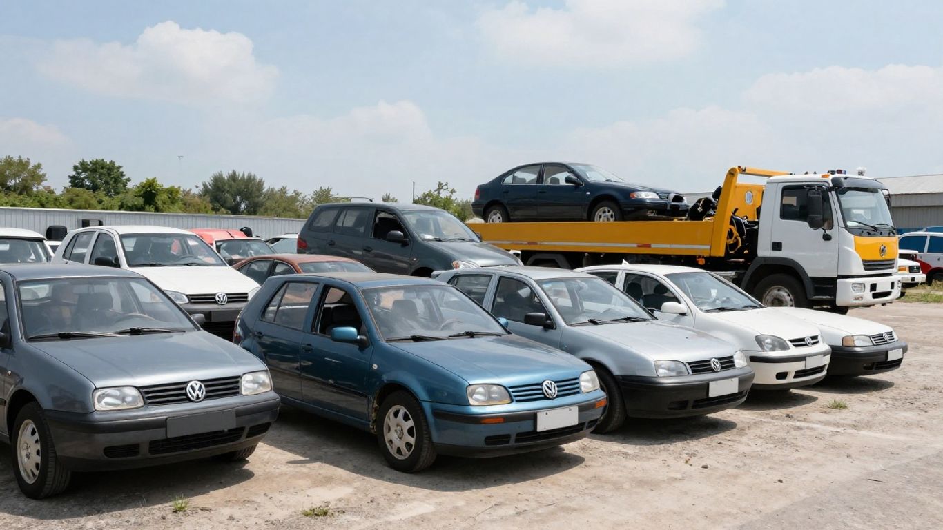 Volkswagen cars in a wrecking yard
