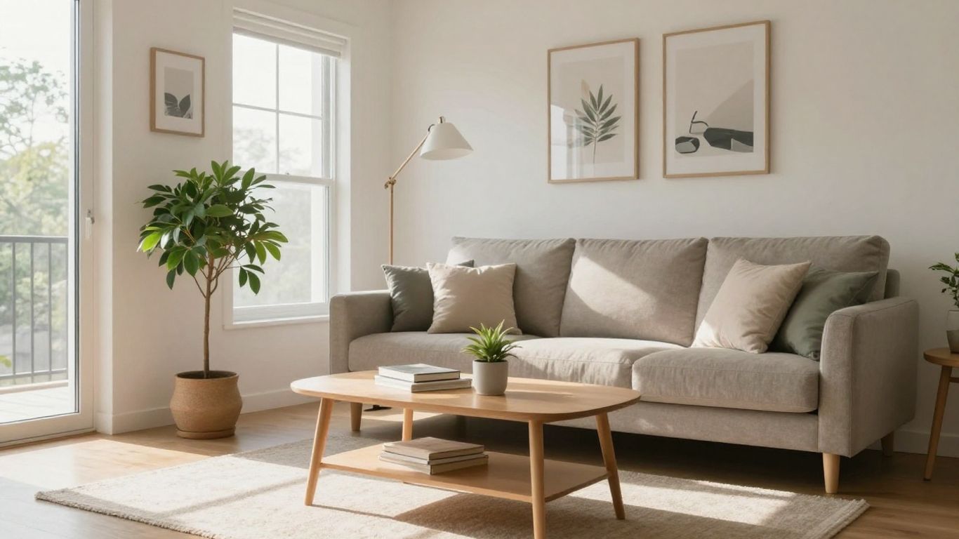 Sala de estar luminosa y acogedora con luz solar.