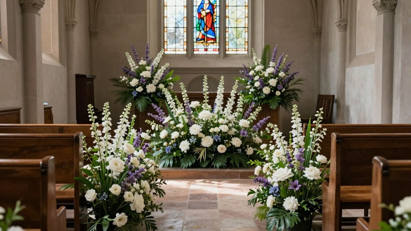 Seasonal funeral arrangement in a peaceful chapel