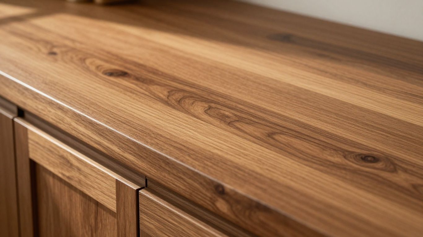 Kitchen island with a polished wooden worktop