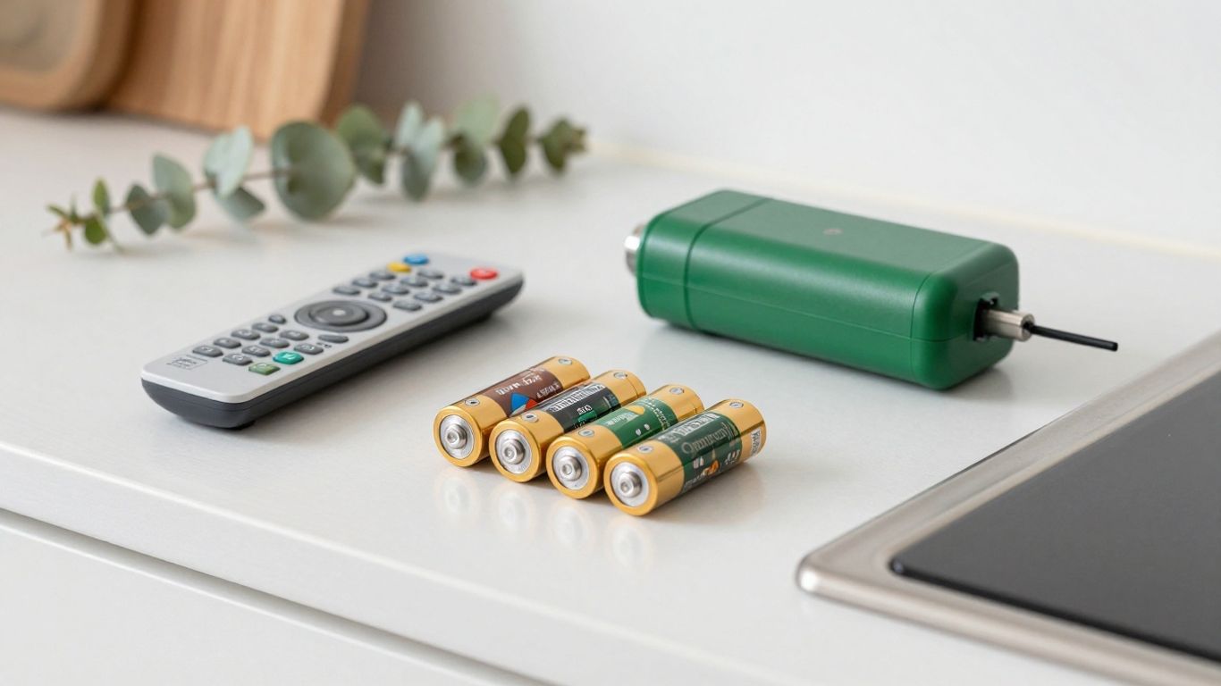 AA batteries beside household devices