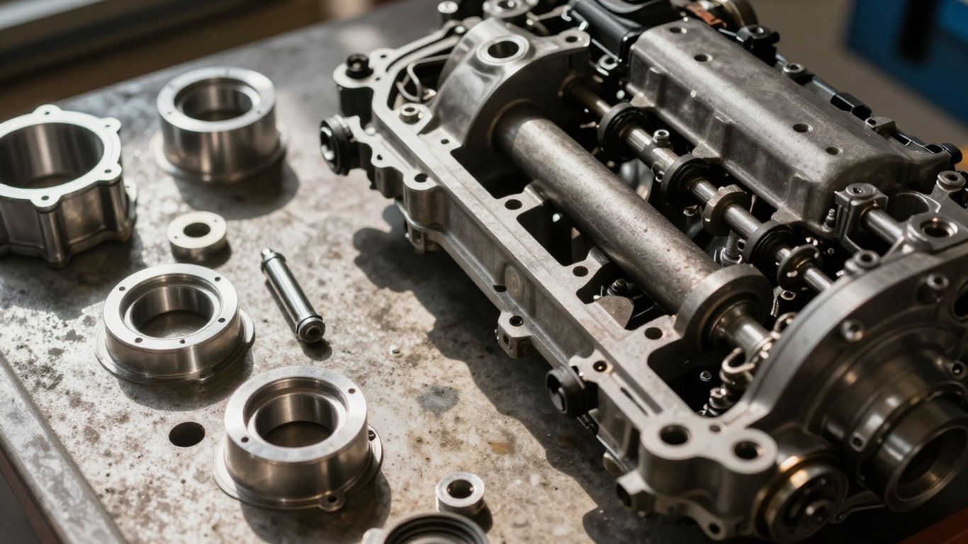 Fiat Punto engine parts in a Sydney workshop.