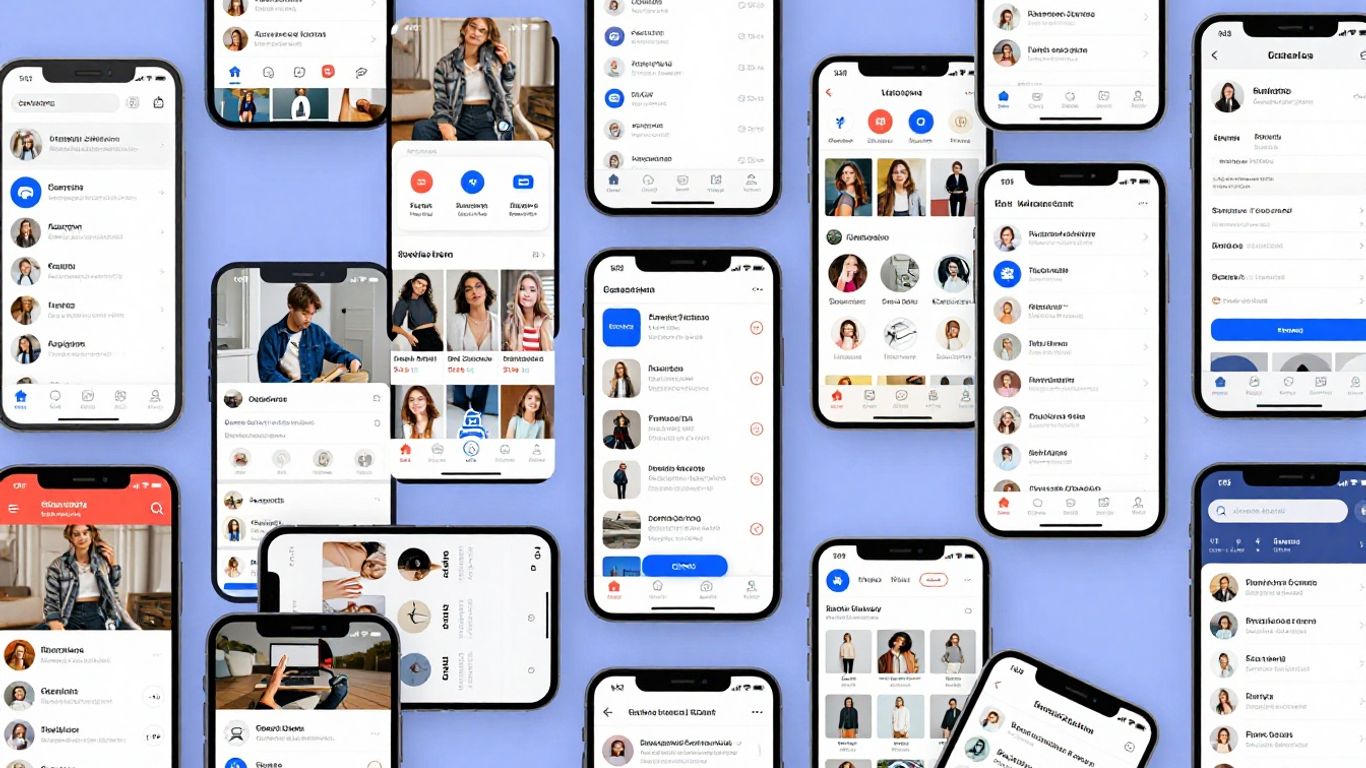 Collage of secondhand shopping apps on phone screens.