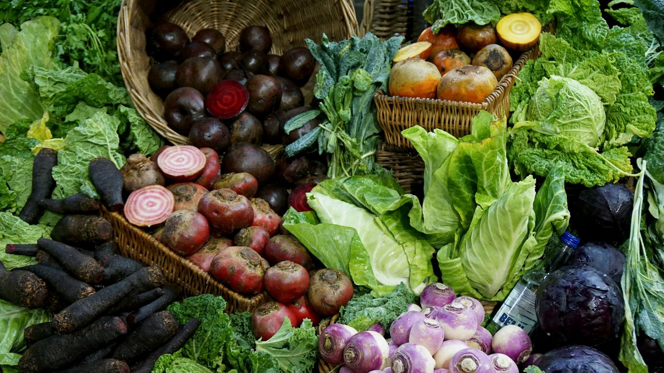 Fresh vegetables and spices in wet market