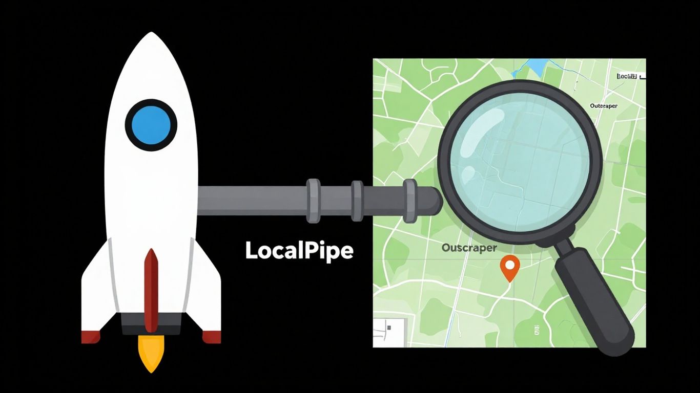 Apollo rocket and Outscraper magnifying glass over map