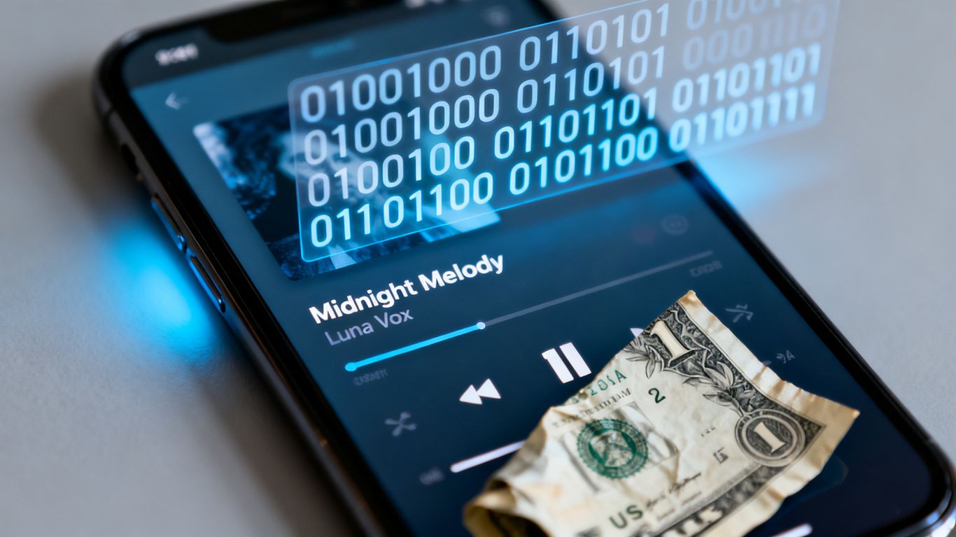 Music streaming interface with obscured dollar bill.