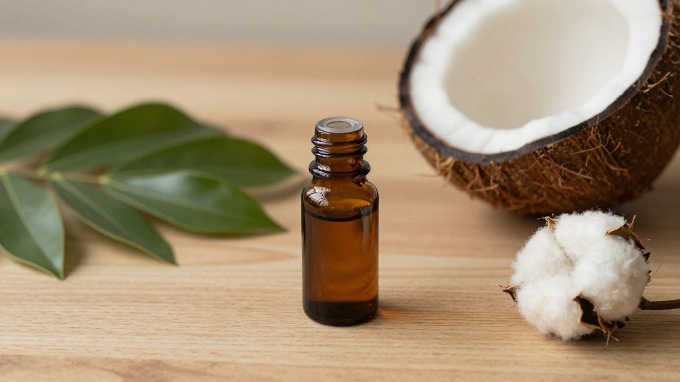 Natural oil and lubricant bottle on soft cotton fabric