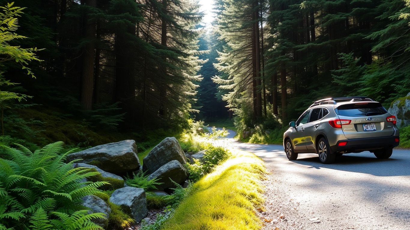 SUV parked near a forest trail