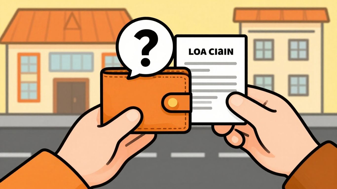 Cartoon hand holding wallet with loan offer.