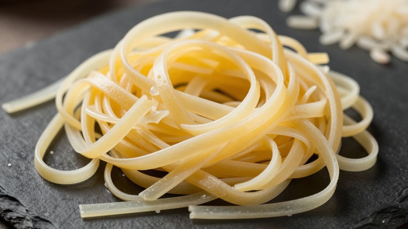 Cooked pasta with varying textures and colors.