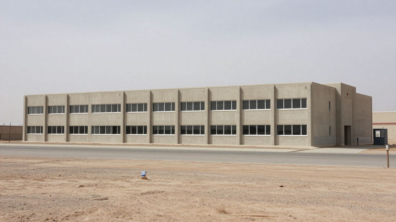 Otay Mesa Detention Center exterior under a desolate sky.