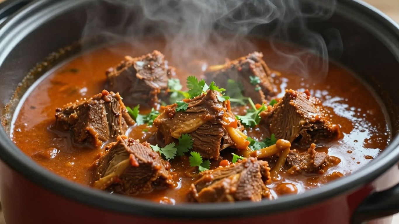 Tender lamb curry in a Crock Pot, garnished with cilantro.
