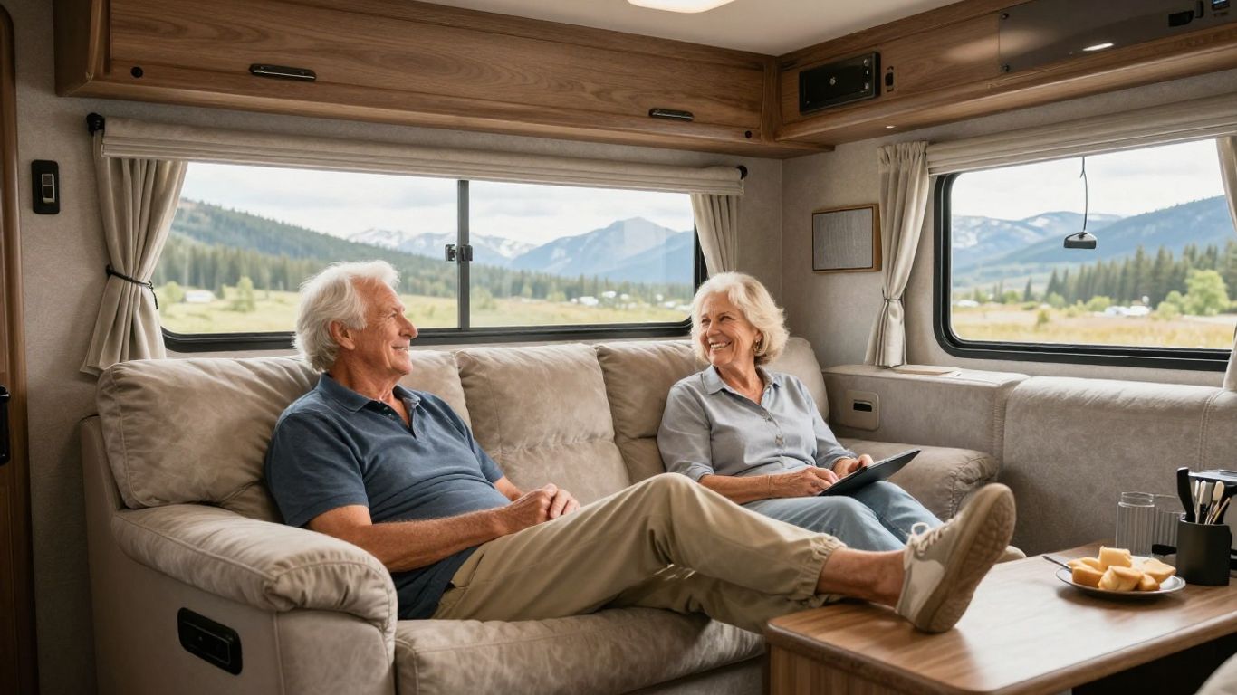 Senior couple enjoying comfort in an accessible RV.