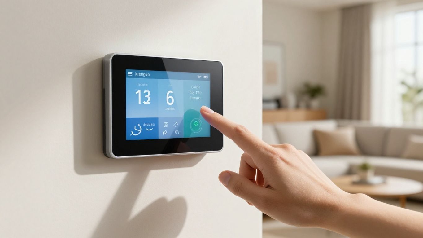 Smart thermostat on a wall in a Sacramento home.
