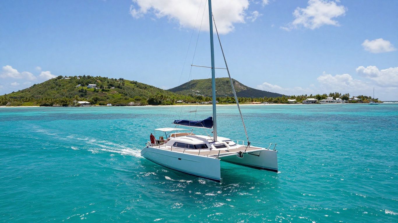Catamaran sailing in clear Nassau waters.