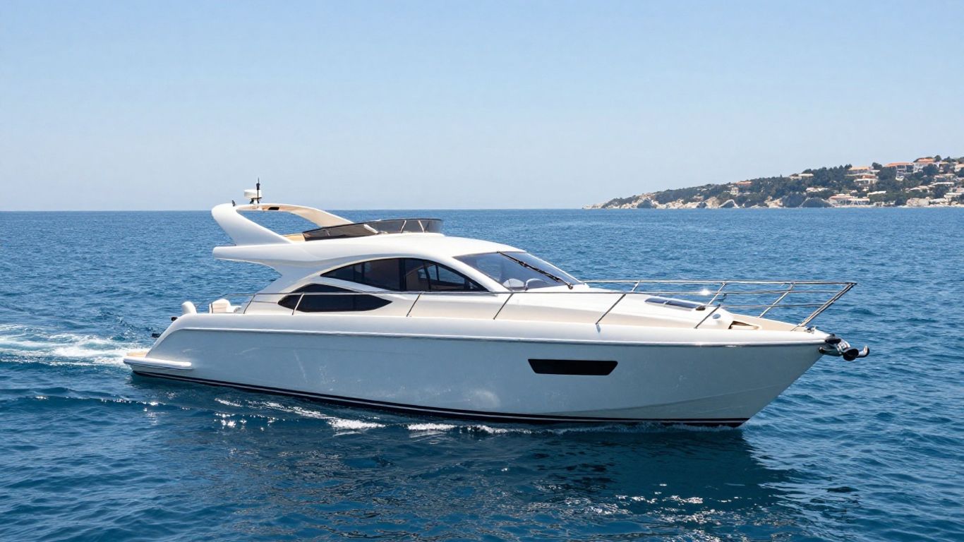 Small yacht sailing on a sunny blue ocean.