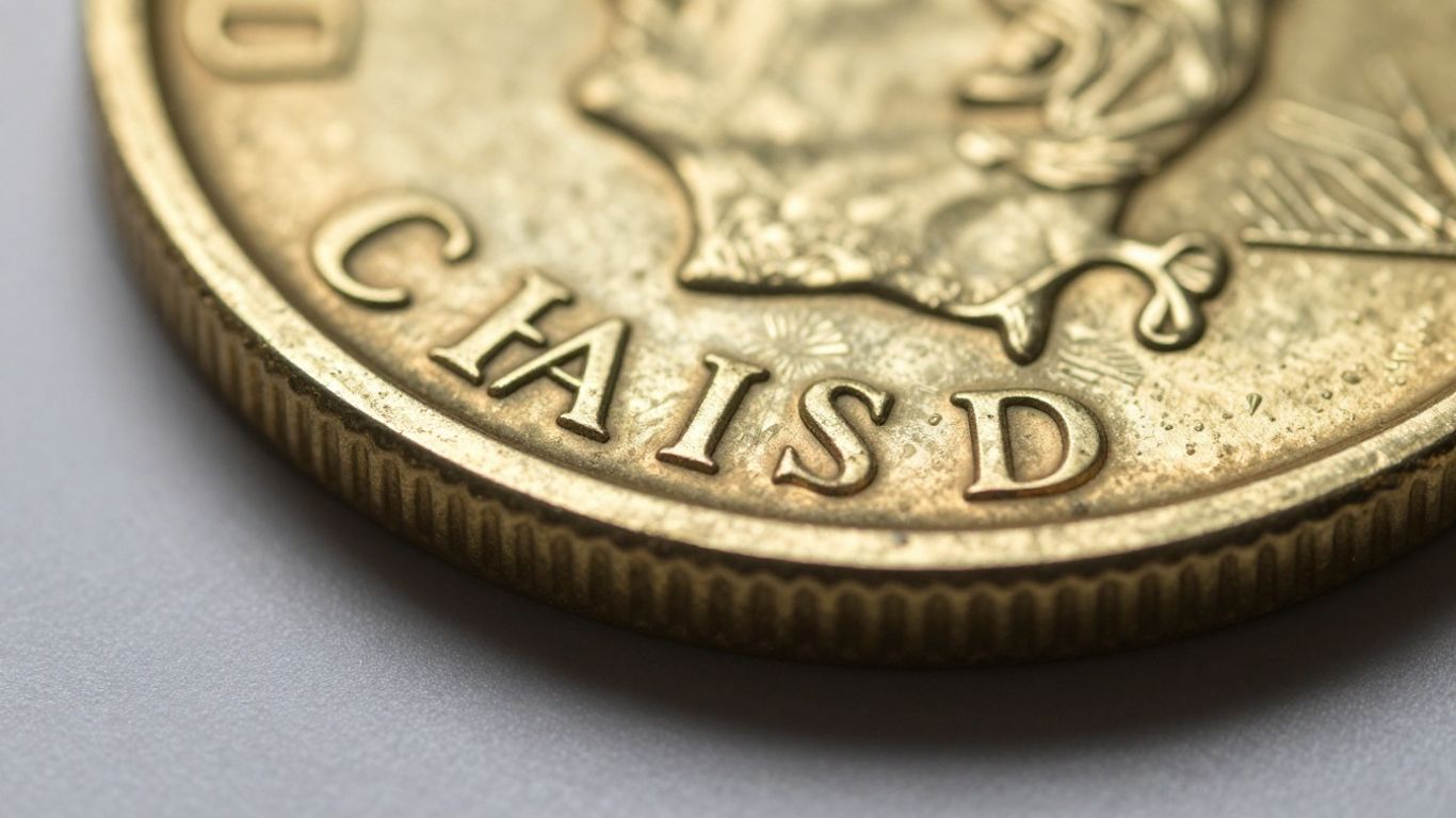 A closeup view of gold coin edge markings.