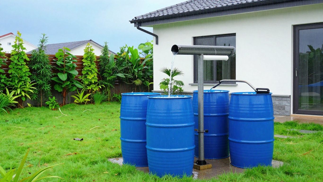 Rainwater harvesting system at a modern family home