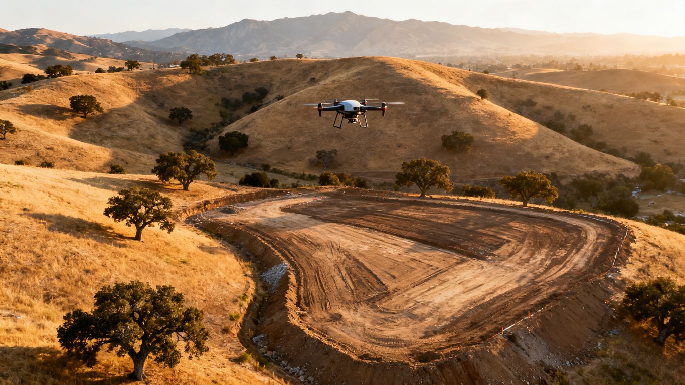 A drone surveying California construction site