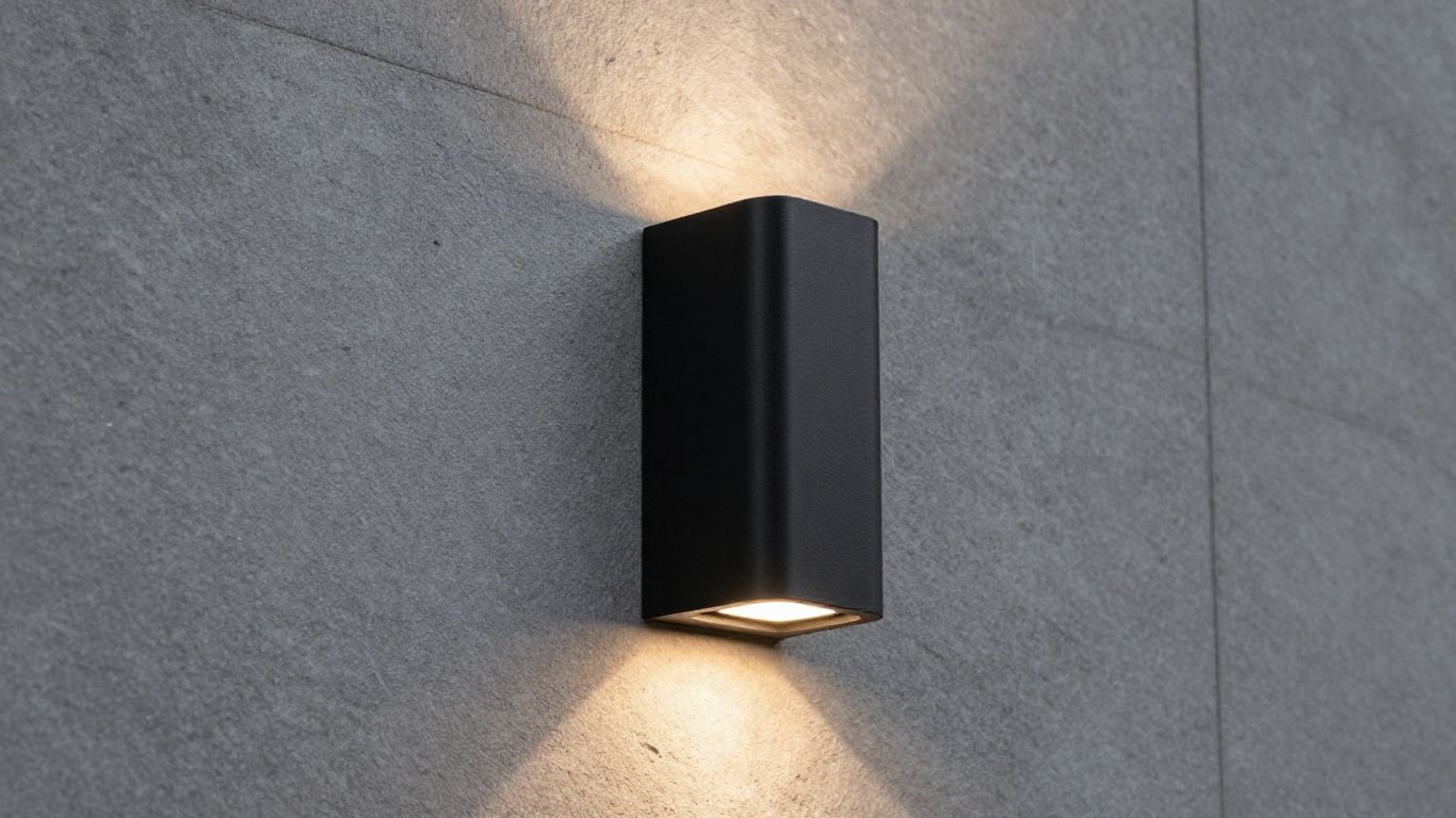 Modern black exterior wall lamp on stone wall