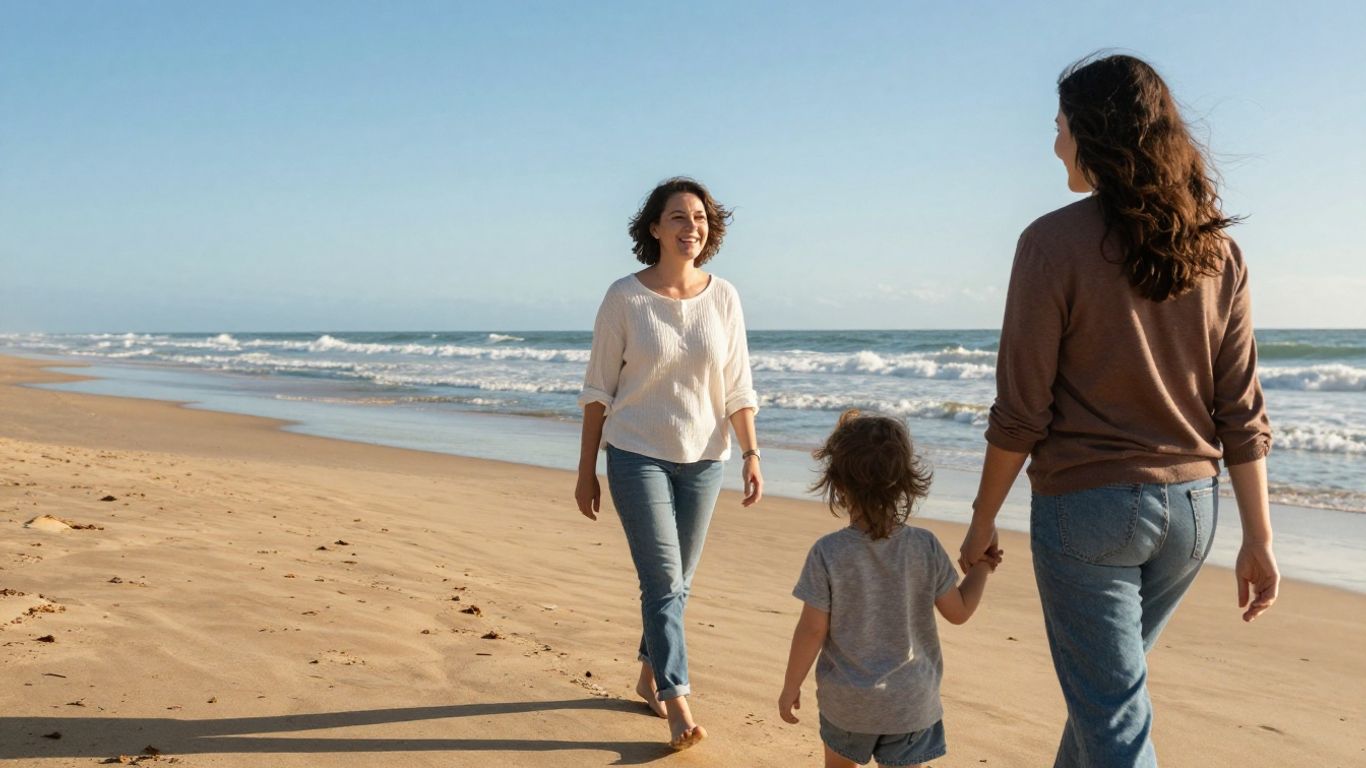 Family enjoying the golden coast sunshine