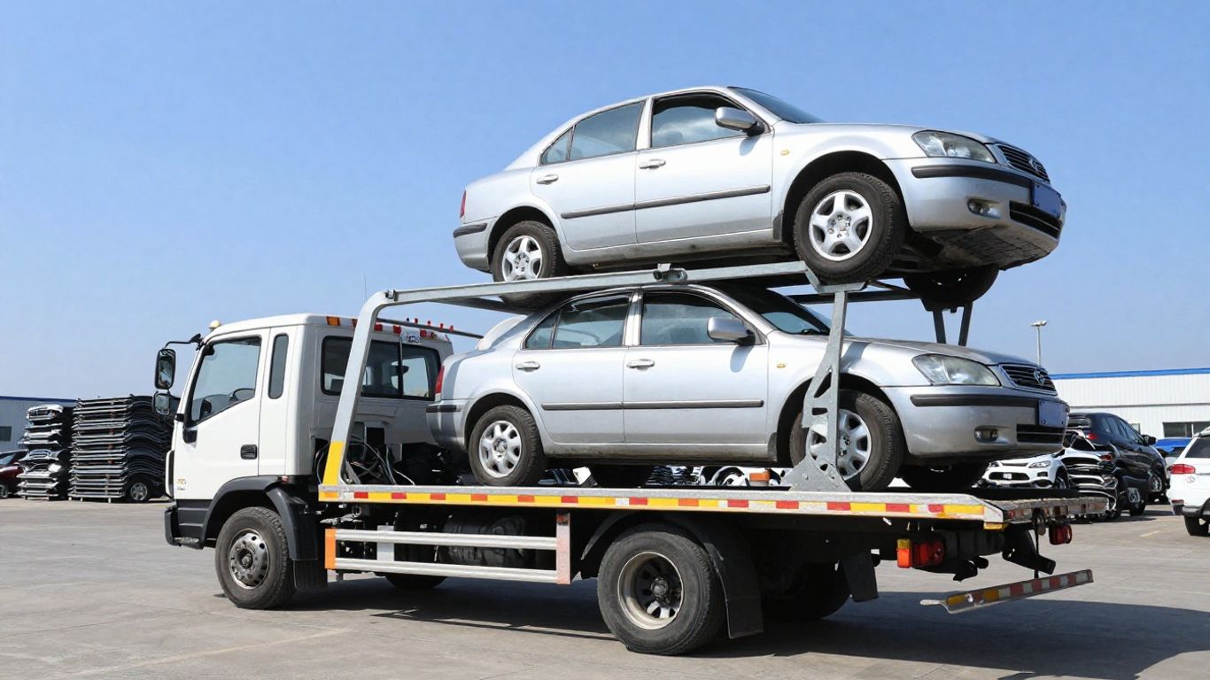 Towing service picking up a salvaged Mini