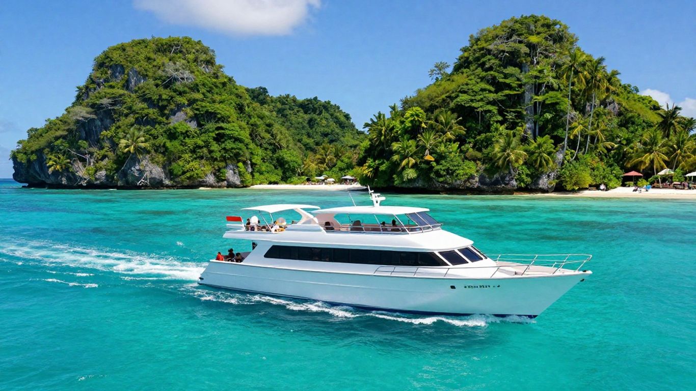 Charter boat sailing in Belize's clear turquoise waters.