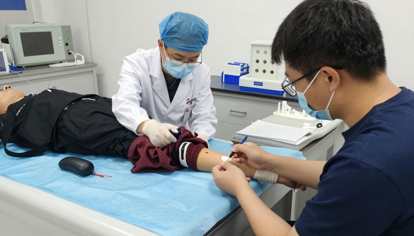 Alt: Person checking in at a lab for a blood draw appointment